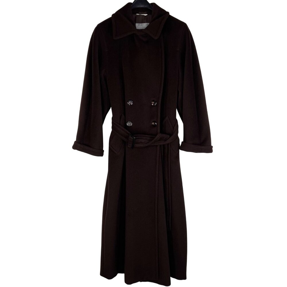 MaxMara Vintage 101801 Icon Madame Coat Virgin Wool in Chocolate Brown Size 6